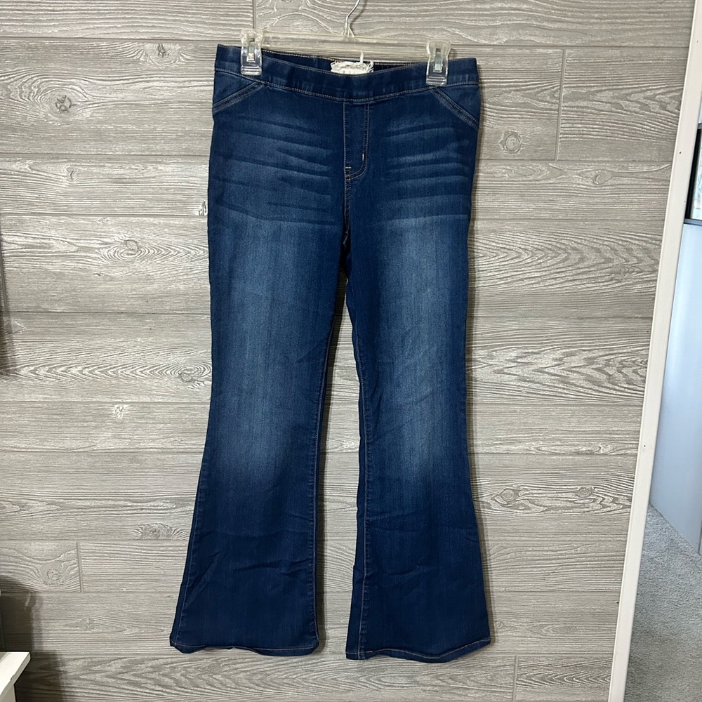 Altar'd State Womens Dark Wash Pull On Flare Leg Jeans Size Medium Blue Denim